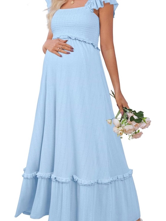 OUGES Dresses & Skirts - Light Blue Maxi Maternity Dress